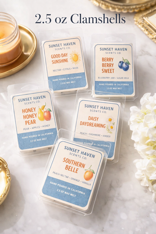 2.5 oz Wax Melt Clamshells | Hand Poured Soy Blend Wax Melts | Long Lasting Home Fragrance