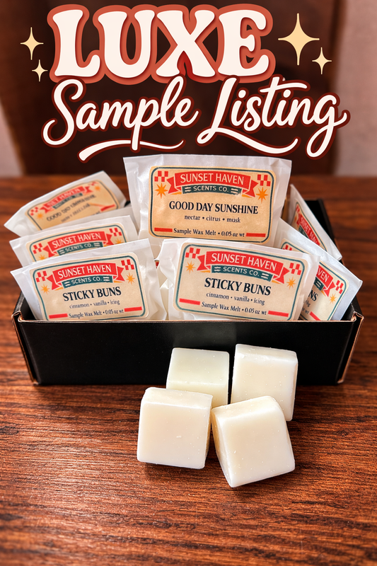 Luxe Wax Melt Samples | 0.5 oz Soy Blend Wax Melt | Try New Scents