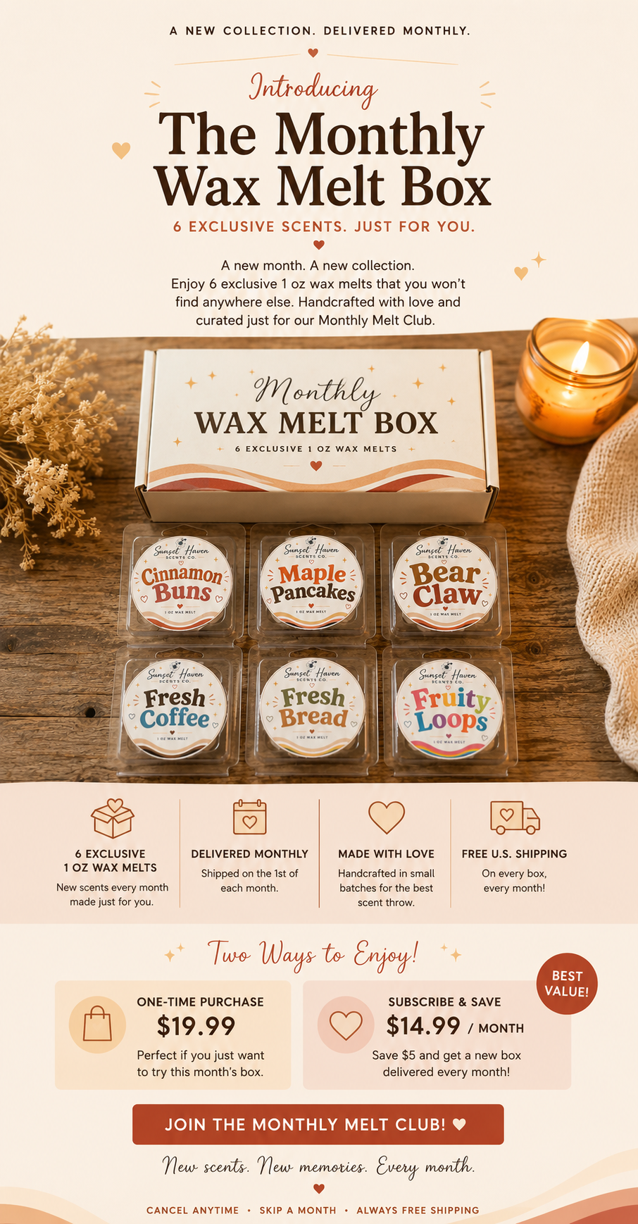 Monthly Wax Melt Club | 6 Exclusive 1 oz Wax Melts